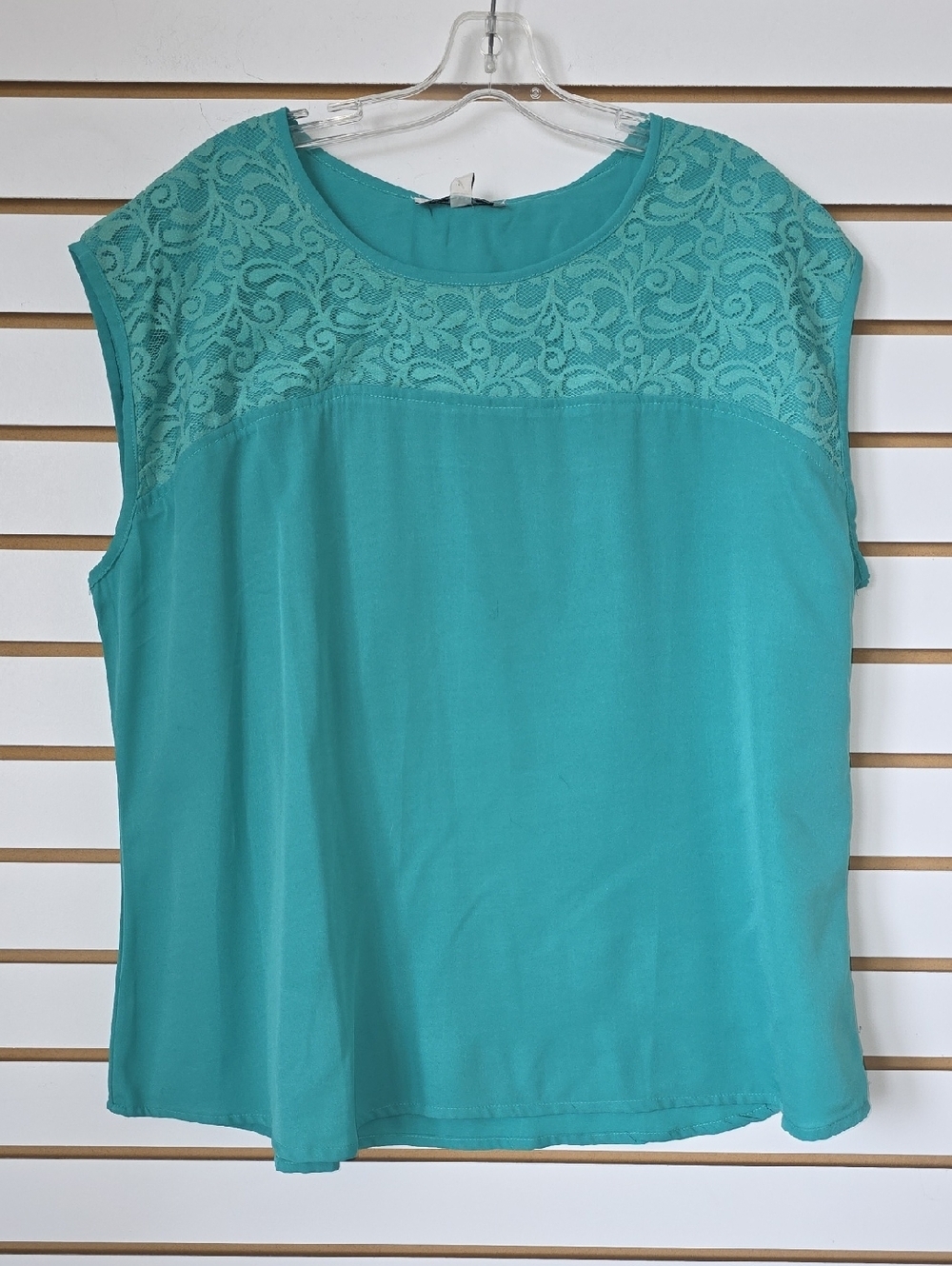 Teal Lace Yoke Sleeveless Blouse